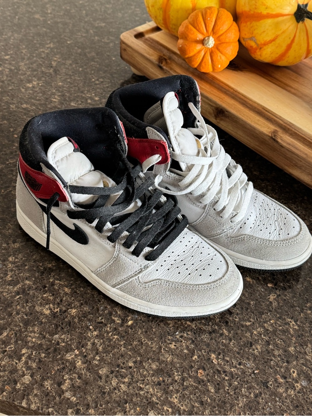 Jordan Men's High-Top Sneakers in White, Black & Red